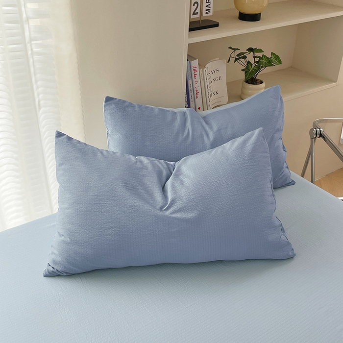 91家纺网 家纺一手货源 找家纺 彩韵家纺 2025新款超柔云感m双层纱四件套 双拼-冰雾蓝+冰川灰