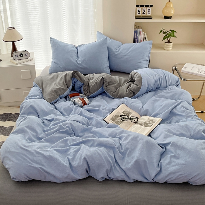 彩韵家纺 2025新款超柔云感m双层纱四件套 双拼-冰雾蓝+烟雾灰
