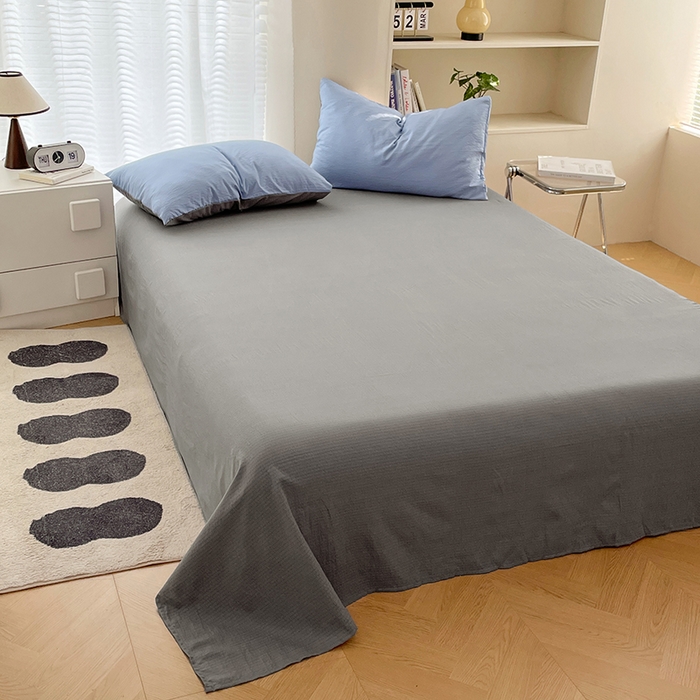 91家纺网 家纺一手货源 找家纺 彩韵家纺 2025新款超柔云感m双层纱四件套 双拼-冰雾蓝+烟雾灰