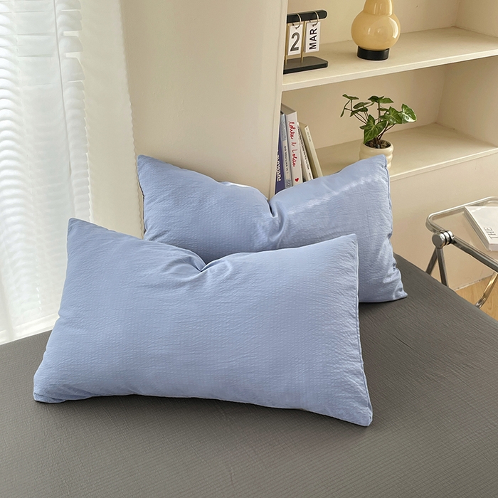 91家纺网 家纺一手货源 找家纺 彩韵家纺 2025新款超柔云感m双层纱四件套 双拼-冰雾蓝+烟雾灰