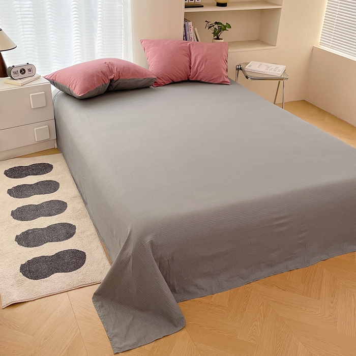 91家纺网 家纺一手货源 找家纺 彩韵家纺 2025新款超柔云感m双层纱四件套 双拼-豆沙粉+烟雾灰