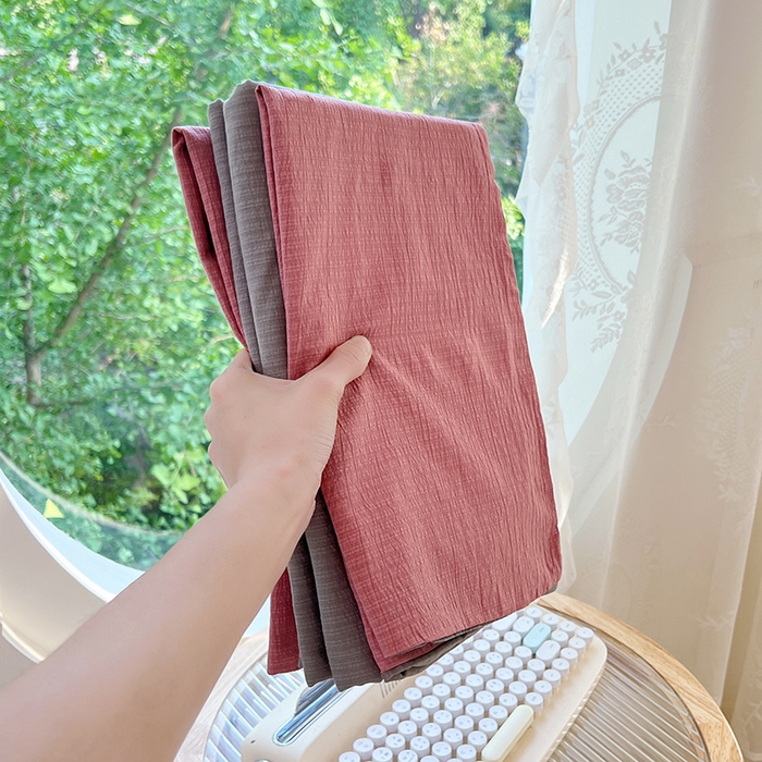 91家纺网 家纺一手货源 找家纺 彩韵家纺 2025新款超柔云感m双层纱四件套 双拼-豆沙粉+烟雾灰