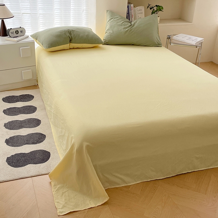 91家纺网 家纺一手货源 找家纺 彩韵家纺 2025新款超柔云感m双层纱四件套 双拼-翡翠绿+奶昔白