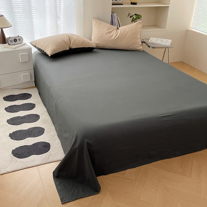 91家纺网 家纺一手货源 找家纺 彩韵家纺 2025新款超柔云感m双层纱四件套 双拼-卡其+烟雾灰