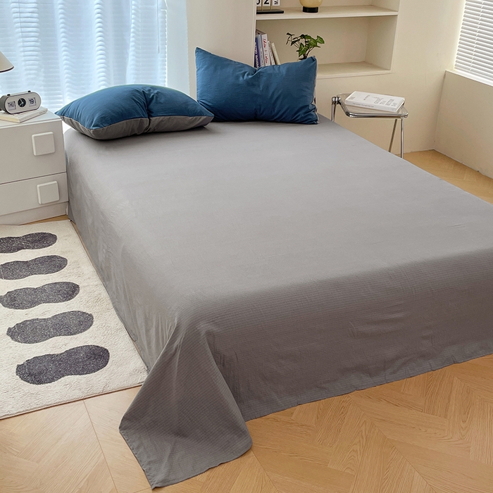 91家纺网 家纺一手货源 找家纺 彩韵家纺 2025新款超柔云感m双层纱四件套 双拼-莱茵蓝+冰川灰