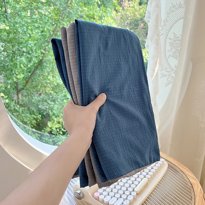 91家纺网 家纺一手货源 找家纺 彩韵家纺 2025新款超柔云感m双层纱四件套 双拼-莱茵蓝+冰川灰