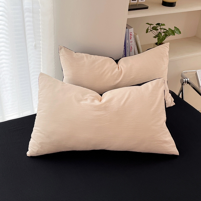 91家纺网 家纺一手货源 找家纺 彩韵家纺 2025新款超柔云感m双层纱四件套 双拼-蜜豆粉+曜石黑