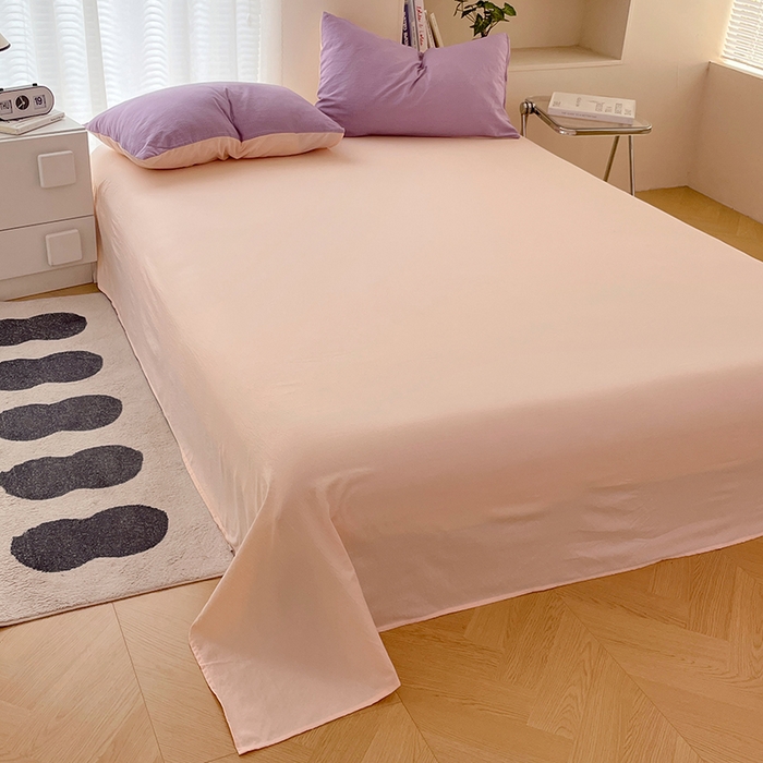 91家纺网 家纺一手货源 找家纺 彩韵家纺 2025新款超柔云感m双层纱四件套 双拼-星野紫+蜜豆粉