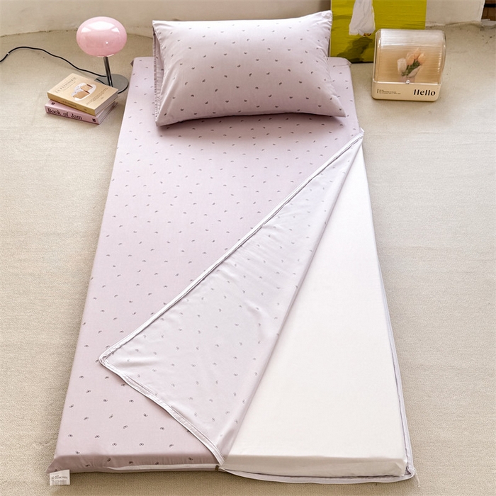 91家纺网 家纺一手货源 找家纺 多品家纺 2025春夏新款超柔水洗棉学生宿舍床垫套 香芋蝴蝶结