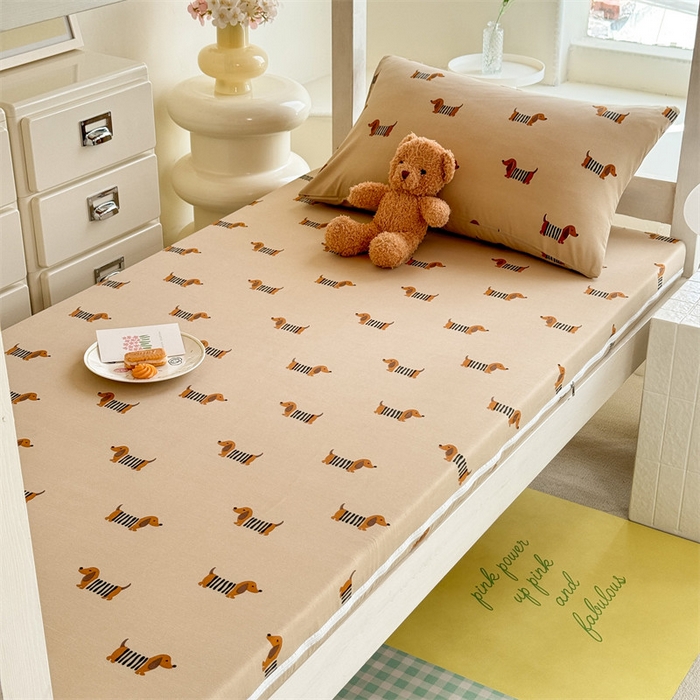 91家纺网 家纺一手货源 找家纺 多品家纺 2025春夏新款超柔水洗棉学生宿舍床垫套 复古狗