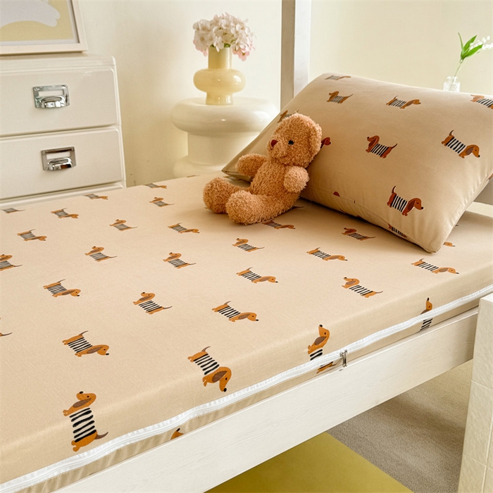 91家纺网 家纺一手货源 找家纺 多品家纺 2025春夏新款超柔水洗棉学生宿舍床垫套 复古狗