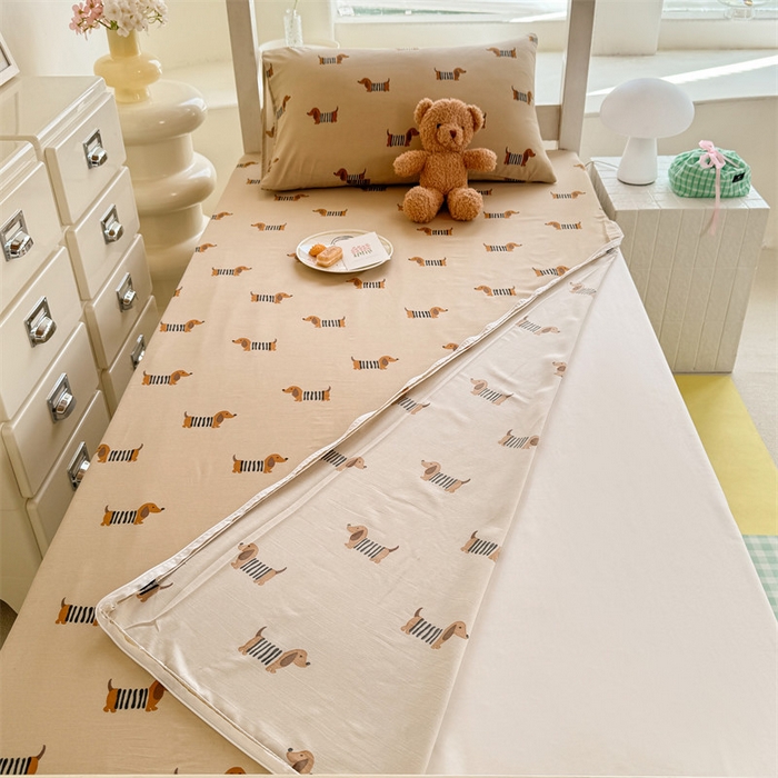 91家纺网 家纺一手货源 找家纺 多品家纺 2025春夏新款超柔水洗棉学生宿舍床垫套 复古狗