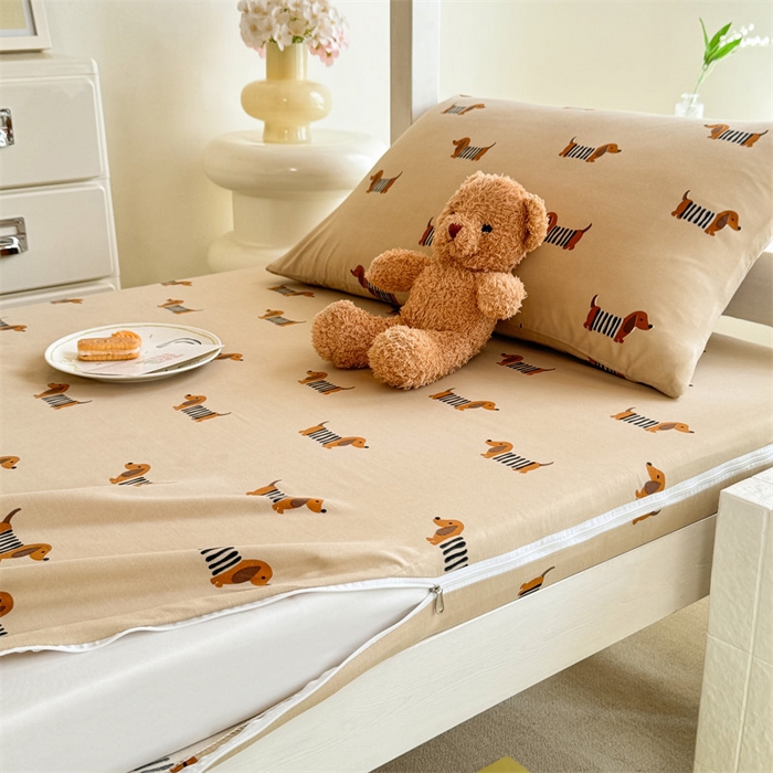 91家纺网 家纺一手货源 找家纺 多品家纺 2025春夏新款超柔水洗棉学生宿舍床垫套 复古狗