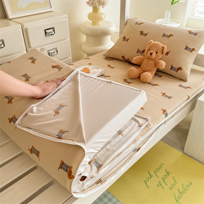 多品家纺 2025春夏新款超柔水洗棉学生宿舍床垫套 复古狗