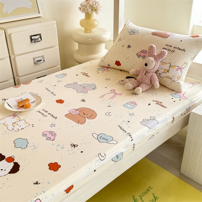 91家纺网 家纺一手货源 找家纺 多品家纺 2025春夏新款超柔水洗棉学生宿舍床垫套 快乐玩伴