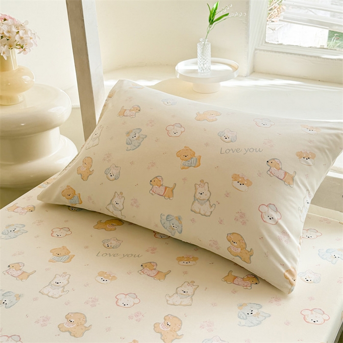 91家纺网 家纺一手货源 找家纺 多品家纺 2025春夏新款超柔水洗棉学生宿舍床垫套 萌宠