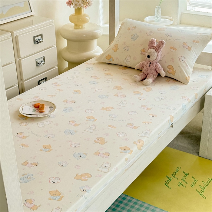 91家纺网 家纺一手货源 找家纺 多品家纺 2025春夏新款超柔水洗棉学生宿舍床垫套 萌宠