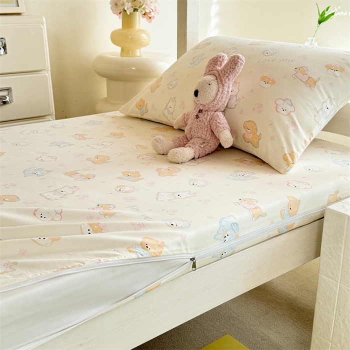 91家纺网 家纺一手货源 找家纺 多品家纺 2025春夏新款超柔水洗棉学生宿舍床垫套 萌宠