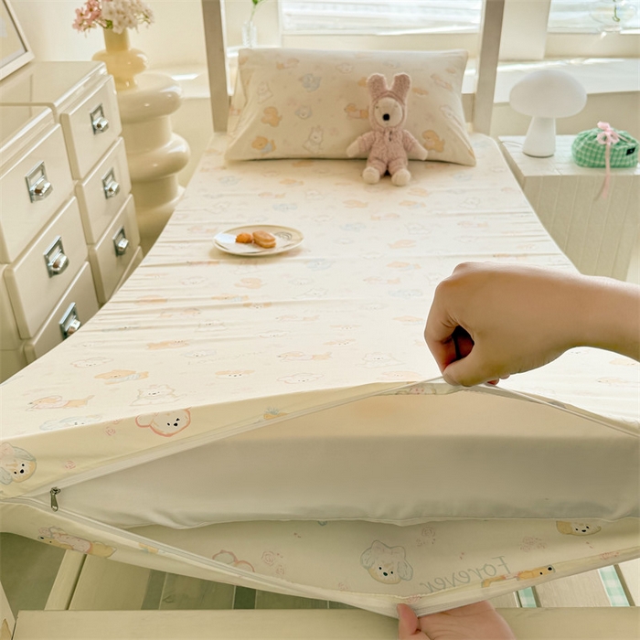 91家纺网 家纺一手货源 找家纺 多品家纺 2025春夏新款超柔水洗棉学生宿舍床垫套 萌宠