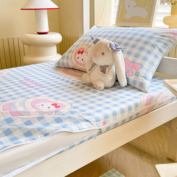 91家纺网 家纺一手货源 找家纺 多品家纺 2025春夏新款超柔水洗棉学生宿舍床垫套 派对猫