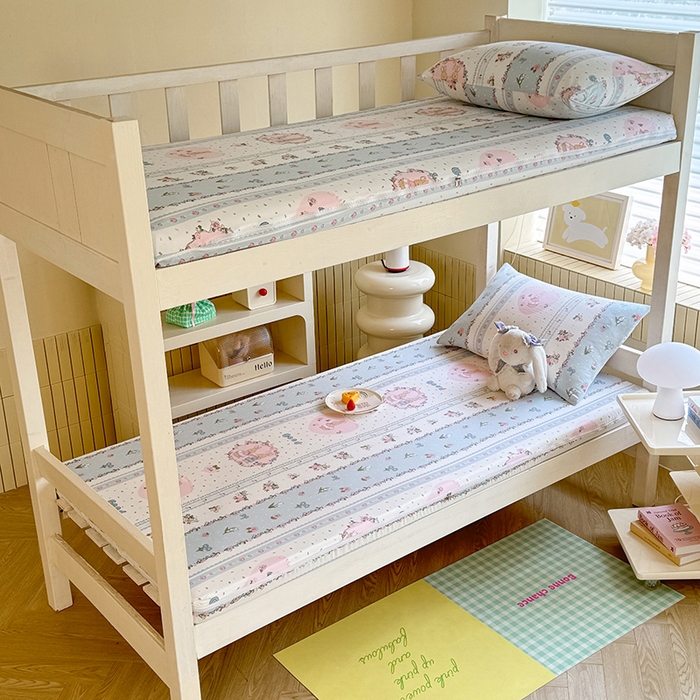 91家纺网 家纺一手货源 找家纺 多品家纺 2025春夏新款超柔水洗棉学生宿舍床垫套 兔兔庄园