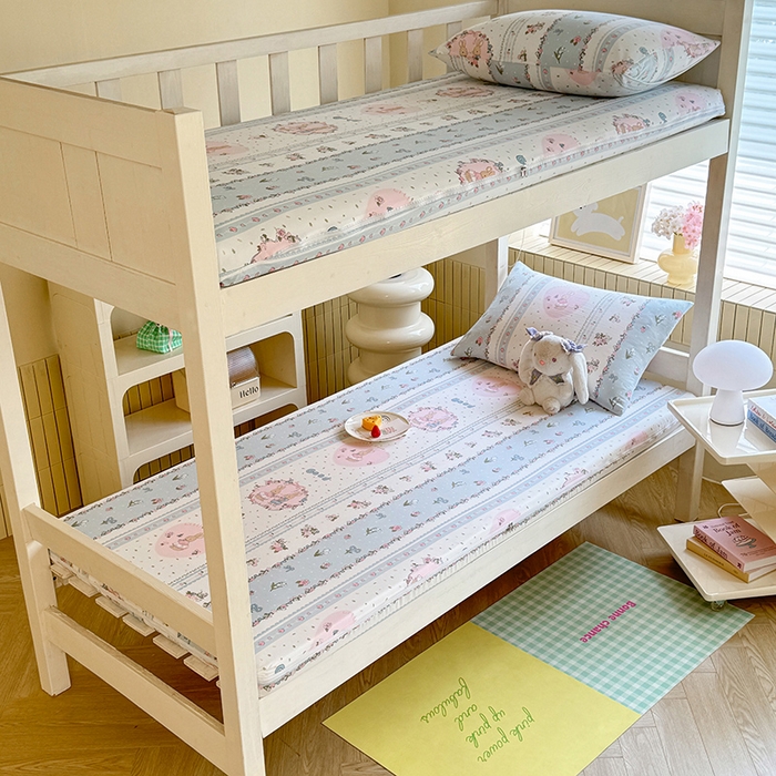 91家纺网 家纺一手货源 找家纺 多品家纺 2025春夏新款超柔水洗棉学生宿舍床垫套 兔兔庄园