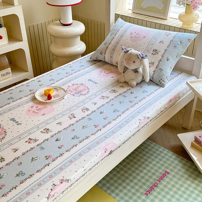 91家纺网 家纺一手货源 找家纺 多品家纺 2025春夏新款超柔水洗棉学生宿舍床垫套 兔兔庄园