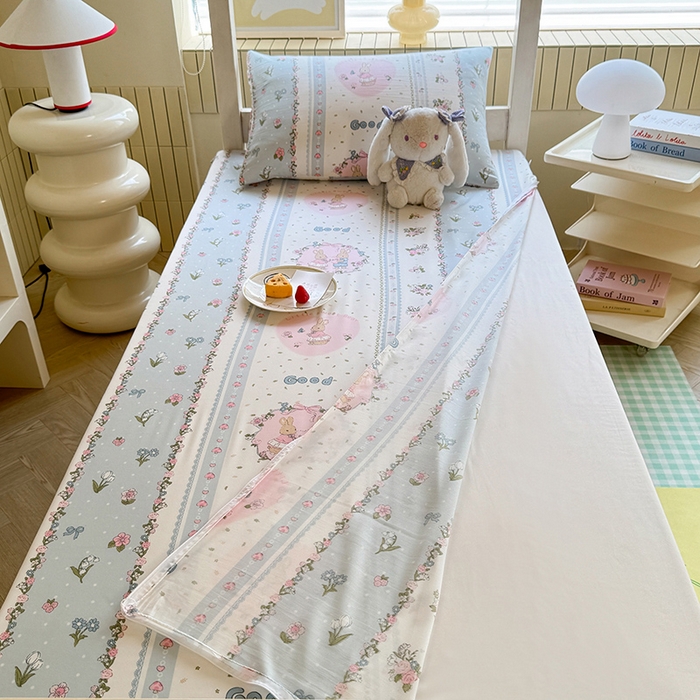 91家纺网 家纺一手货源 找家纺 多品家纺 2025春夏新款超柔水洗棉学生宿舍床垫套 兔兔庄园