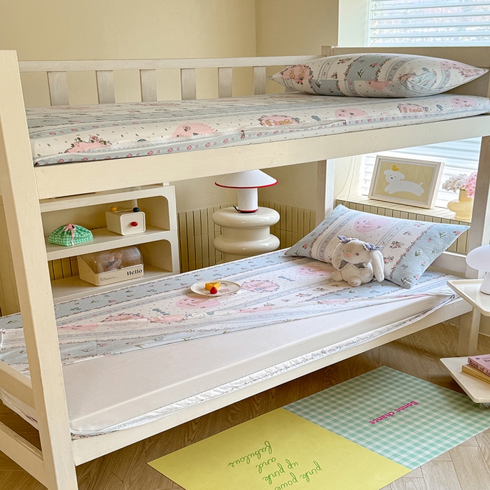 91家纺网 家纺一手货源 找家纺 多品家纺 2025春夏新款超柔水洗棉学生宿舍床垫套 兔兔庄园