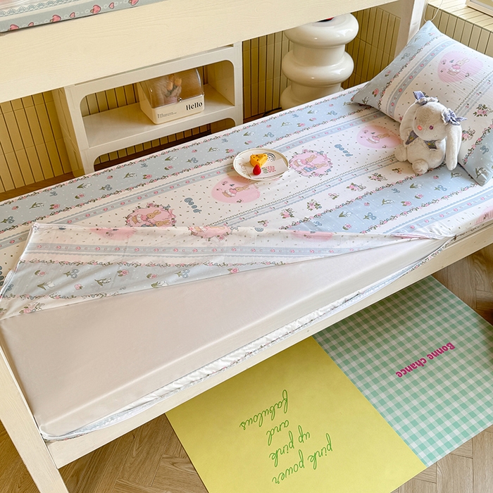 91家纺网 家纺一手货源 找家纺 多品家纺 2025春夏新款超柔水洗棉学生宿舍床垫套 兔兔庄园