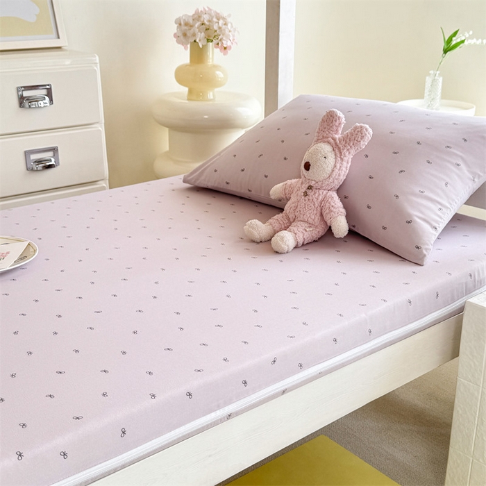 91家纺网 家纺一手货源 找家纺 多品家纺 2025春夏新款超柔水洗棉学生宿舍床垫套 香芋蝴蝶结