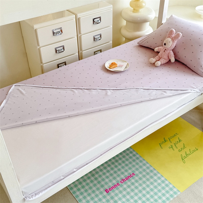 91家纺网 家纺一手货源 找家纺 多品家纺 2025春夏新款超柔水洗棉学生宿舍床垫套 香芋蝴蝶结