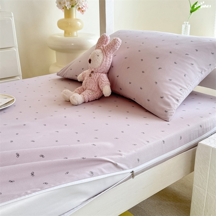 91家纺网 家纺一手货源 找家纺 多品家纺 2025春夏新款超柔水洗棉学生宿舍床垫套 香芋蝴蝶结