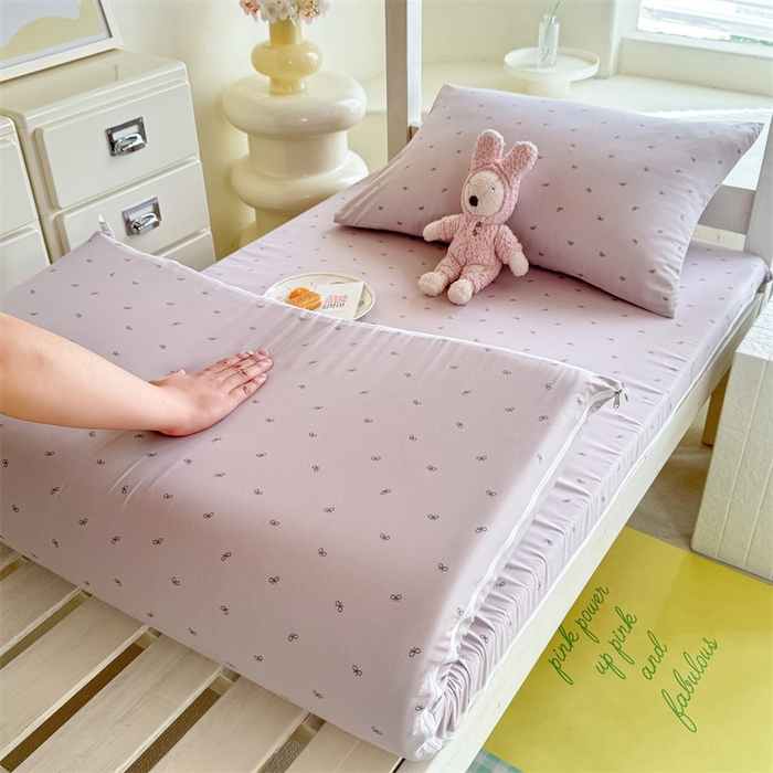 91家纺网 家纺一手货源 找家纺 多品家纺 2025春夏新款超柔水洗棉学生宿舍床垫套 香芋蝴蝶结