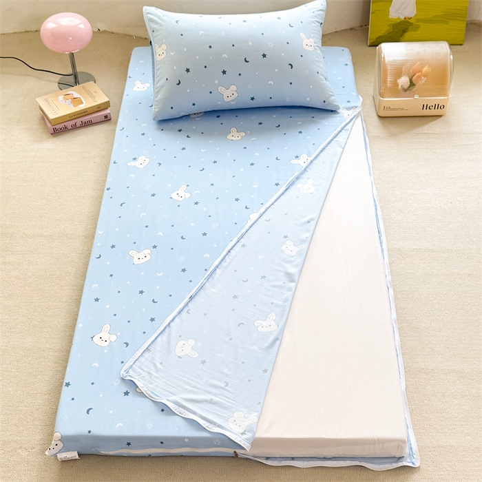 91家纺网 家纺一手货源 找家纺 多品家纺 2025春夏新款超柔水洗棉学生宿舍床垫套 星空小兔