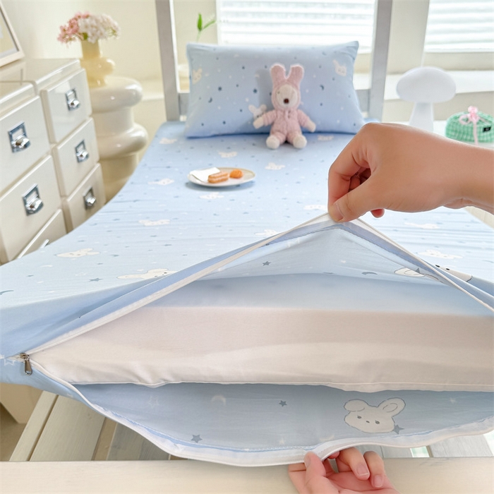 91家纺网 家纺一手货源 找家纺 多品家纺 2025春夏新款超柔水洗棉学生宿舍床垫套 星空小兔