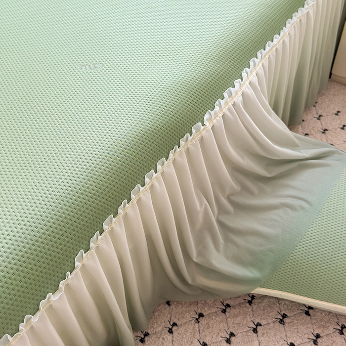 91家纺网 家纺一手货源 找家纺 美优兰2025新款PE提花凉感冰豆豆床裙 M豆绿