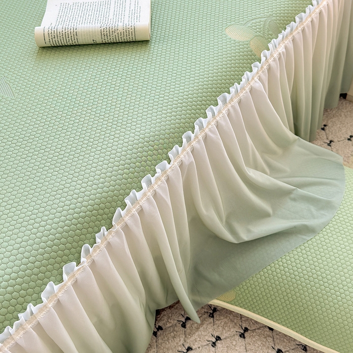 91家纺网 家纺一手货源 找家纺 美优兰2025新款PE提花凉感冰豆豆床裙 初夏绿