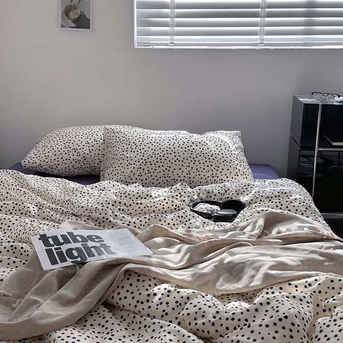 91家纺网 家纺一手货源 找家纺 （总）柚可家居 2024新款40支斜纹纯棉四件套-摩卡点点