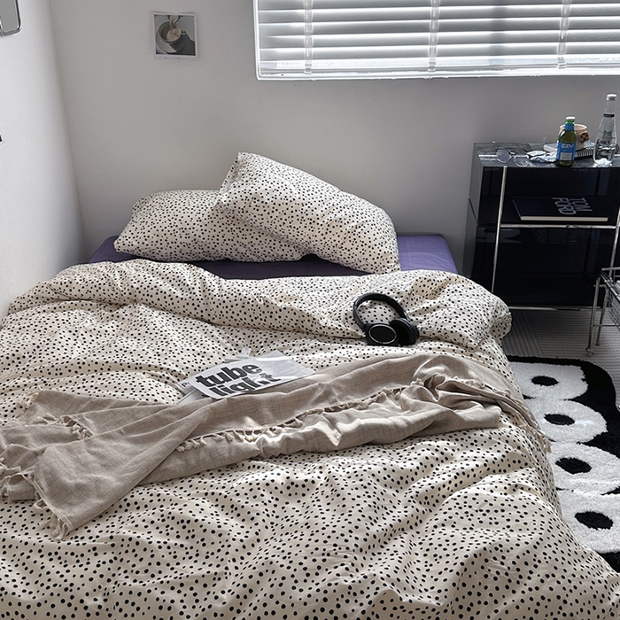 91家纺网 家纺一手货源 找家纺 （总）柚可家居 2024新款40支斜纹纯棉四件套-摩卡点点