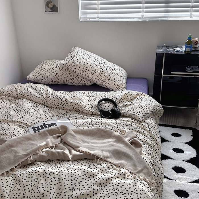 91家纺网 家纺一手货源 找家纺 （总）柚可家居 2024新款40支斜纹纯棉四件套-摩卡点点