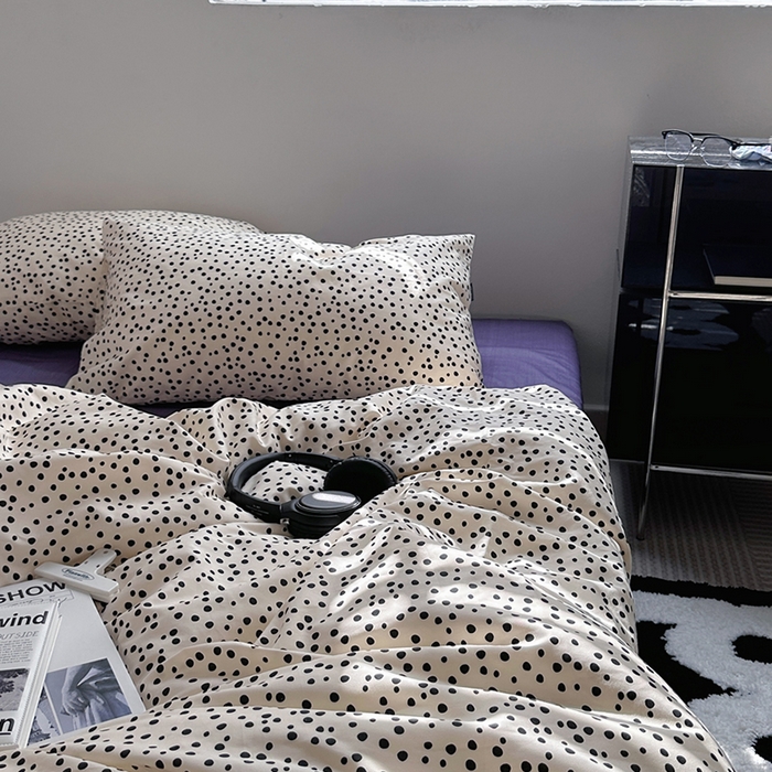 91家纺网 家纺一手货源 找家纺 柚可家居 2024新款40支斜纹纯棉四件套-摩卡点点 紫薯点点