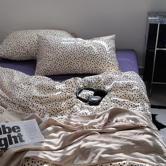 91家纺网 家纺一手货源 找家纺 柚可家居 2024新款40支斜纹纯棉四件套-摩卡点点 紫薯点点