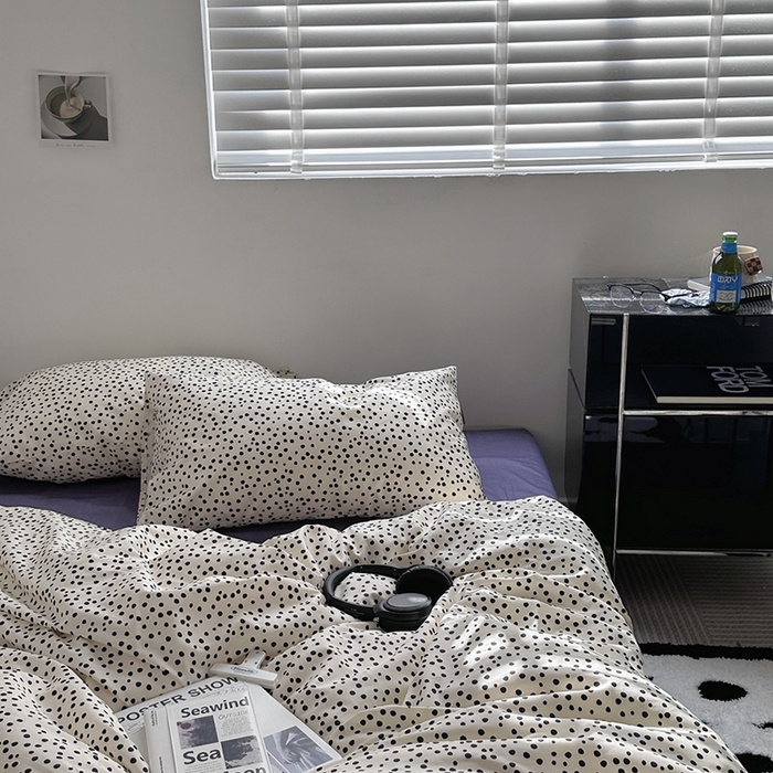 91家纺网 家纺一手货源 找家纺 柚可家居 2024新款40支斜纹纯棉四件套-摩卡点点 紫薯点点