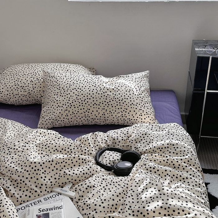 91家纺网 家纺一手货源 找家纺 柚可家居 2024新款40支斜纹纯棉四件套-摩卡点点 紫薯点点