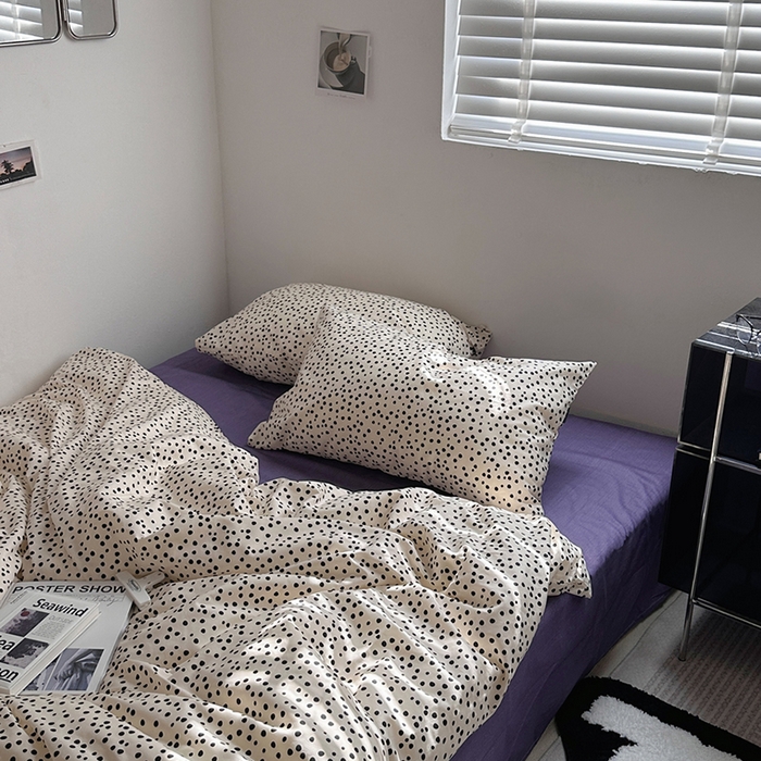 91家纺网 家纺一手货源 找家纺 柚可家居 2024新款40支斜纹纯棉四件套-摩卡点点 紫薯点点