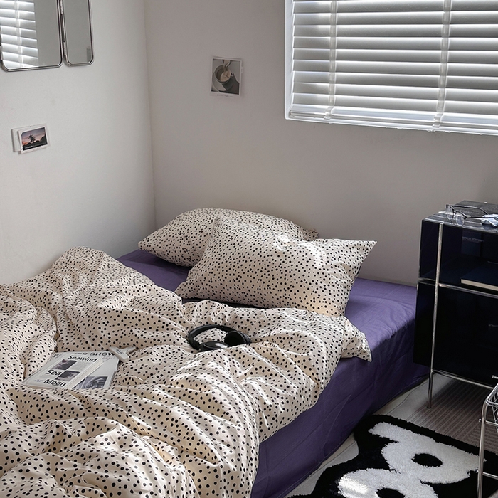 91家纺网 家纺一手货源 找家纺 柚可家居 2024新款40支斜纹纯棉四件套-摩卡点点 紫薯点点