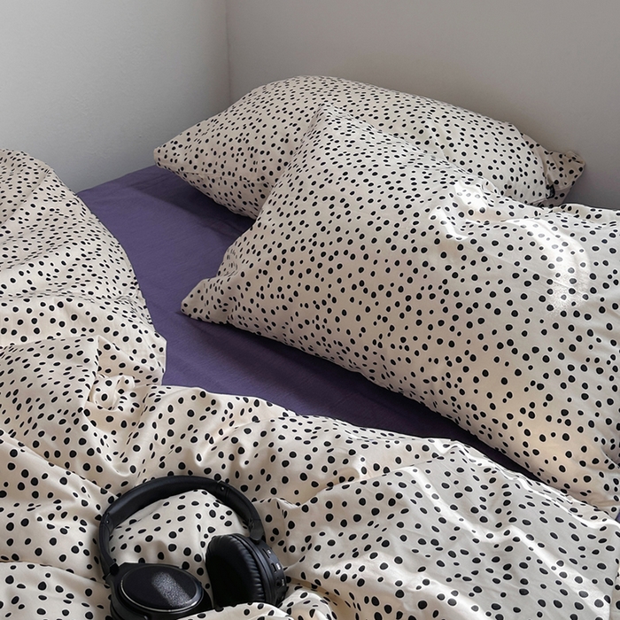 91家纺网 家纺一手货源 找家纺 柚可家居 2024新款40支斜纹纯棉四件套-摩卡点点 紫薯点点
