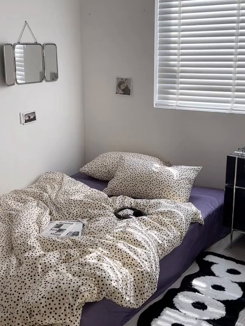 91家纺网 家纺一手货源 找家纺 柚可家居 2024新款40支斜纹纯棉四件套-摩卡点点 紫薯点点