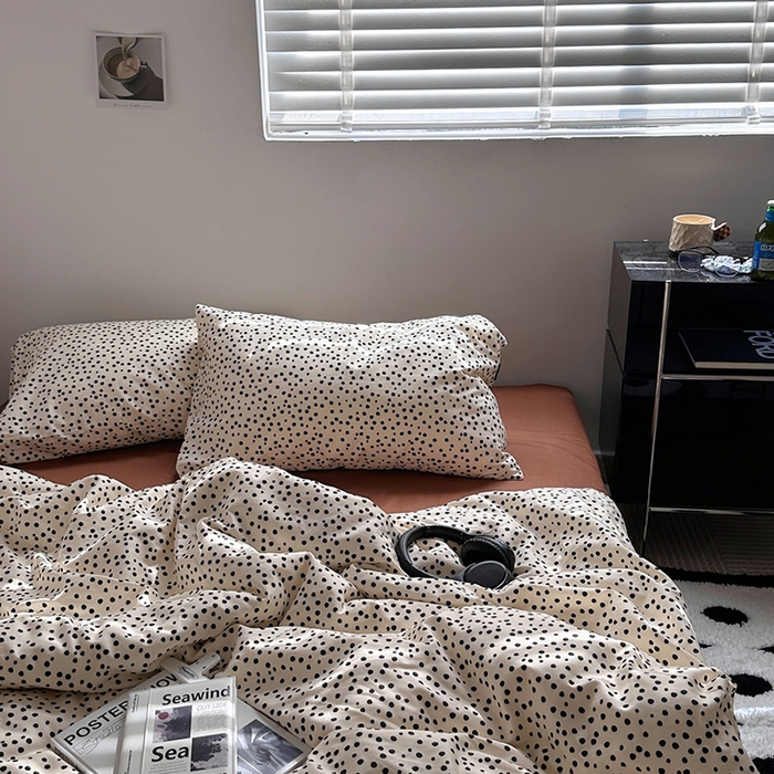 91家纺网 家纺一手货源 找家纺 柚可家居 2024新款40支斜纹纯棉四件套-摩卡点点 摩卡点点